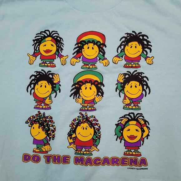VTG 1996 Rasta Macarena Dance Craze T-Shirt L Single Stitch USA Tee Jays - Picture 2 of 7